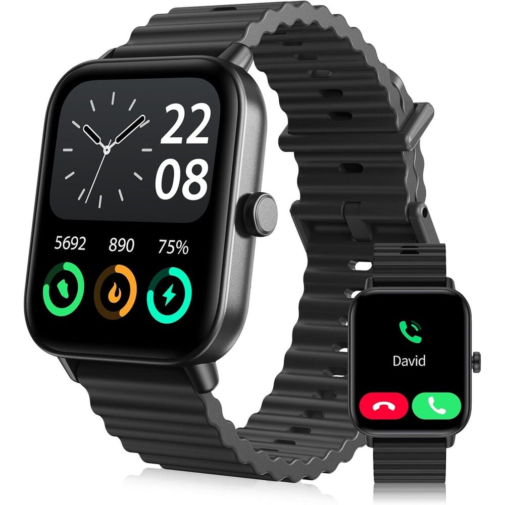 Smart Watch for Men/Women with Alexa, Bluetooth Call, Fitness Trackers - Black